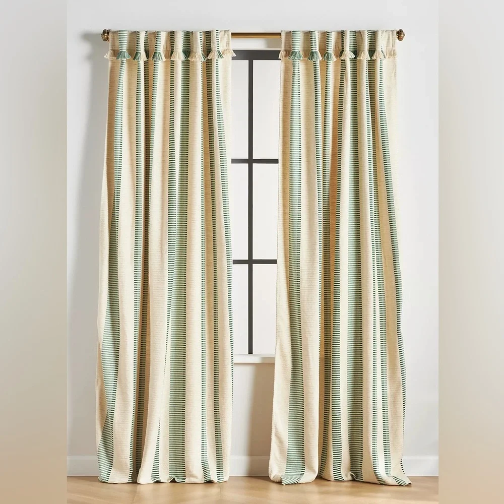 New Anthropologie Pieced Stripe Cotton Blend Woven Blackout Curtain Size 50”x108